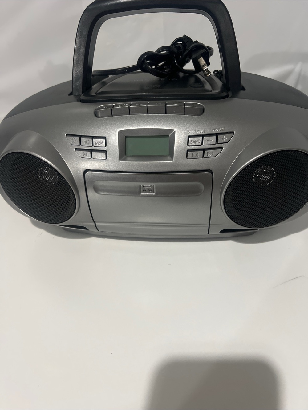 Portable Silver Boombox CD Player with AM/FM Radio